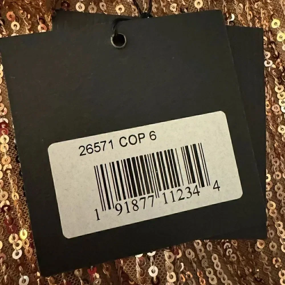 Mac Duggal NWT 26571 SEQUINED DROP SHOULDER FAUX WRAP GOWN in Copper Size 6